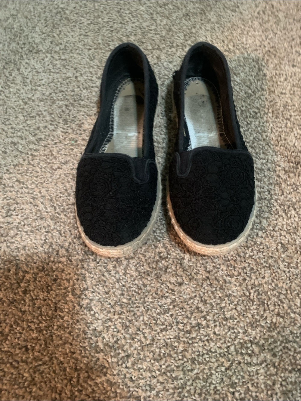 Black Lace Espadrille Slip-On Flats